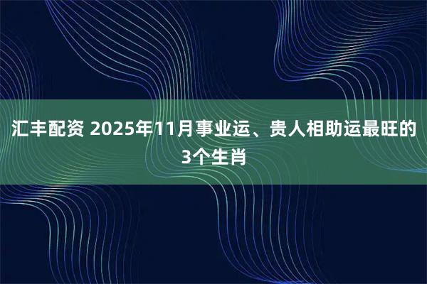 汇丰配资 2025年11月事业运、贵人相助运最旺的3个生肖